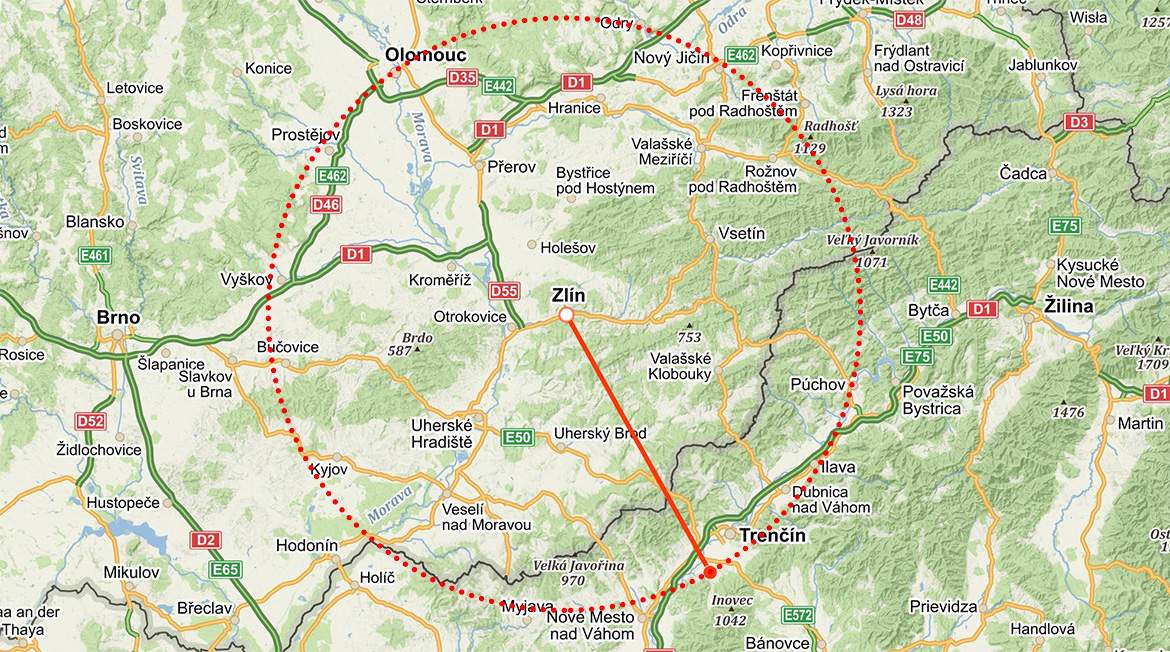 M-BIO - mapa rozvozu slunečnicových pelet - bez příměsí či pojiv ve Zlínském kraji